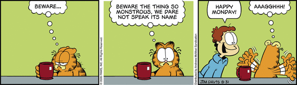 Garfield comic strip for Monday, August 31, 2026